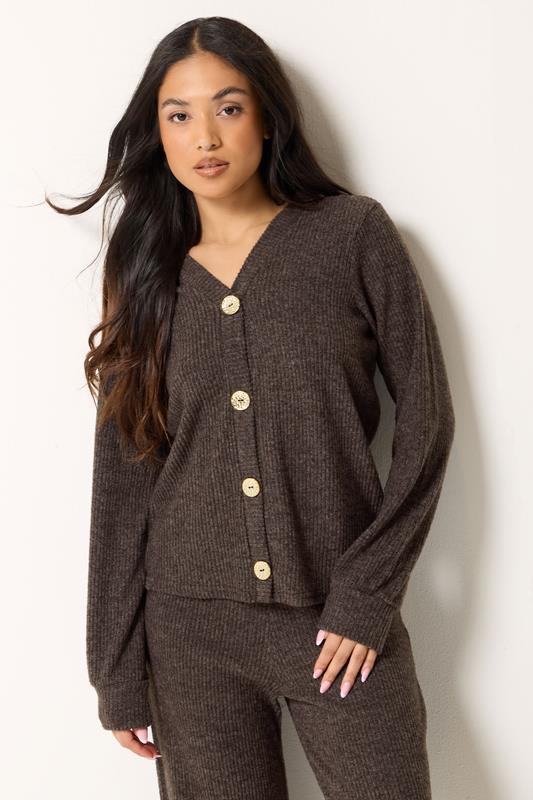 PixieGirl Petite Chocolate Brown Ribbed Soft Touch Cardigan