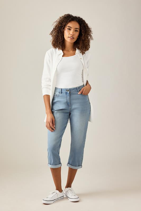  M&Co Blue Light Wash Cropped Boyfriend Jeans