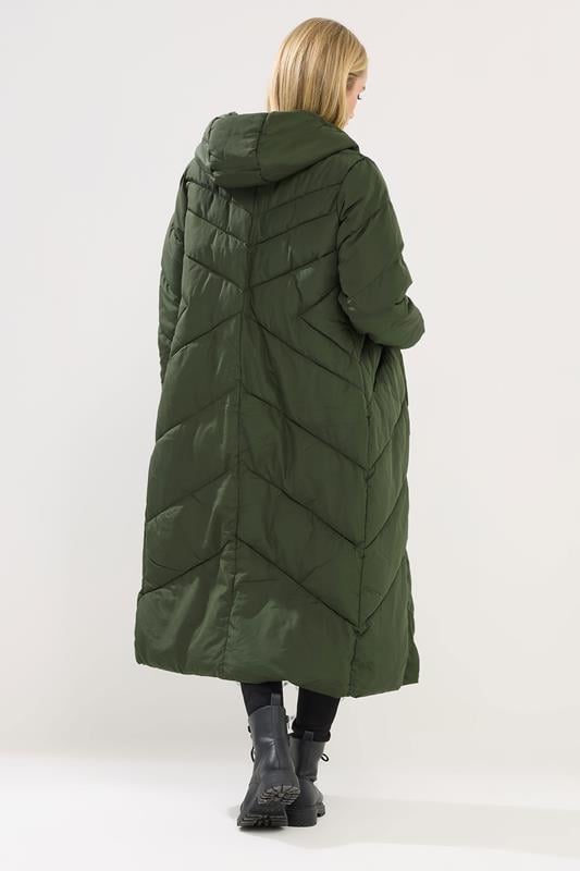 PixieGirl Petite Women's Khaki Green Padded Maxi Puffer Coat | PixieGirl 3