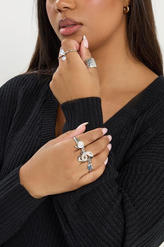 Plus Size  Yours 8 PACK Silver Tone Star Ring Set