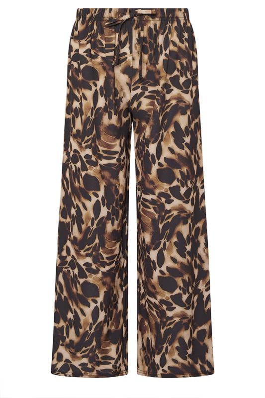 PixieGirl Petite Women's Brown Leopard Print Crepe Wide Leg Trousers | PixieGirl 1