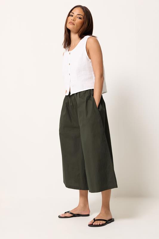  PixieGirl Petite Khaki Green Cotton Poplin Culottes