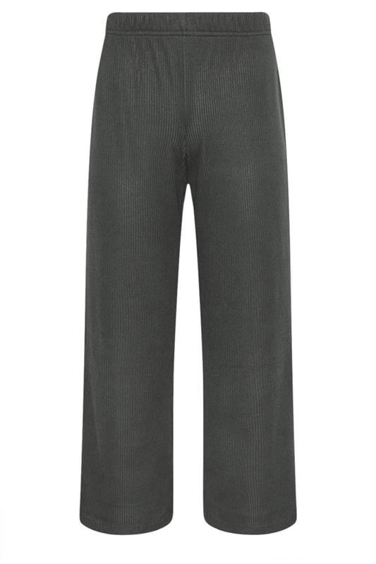 PixieGirl Petite Women's Charcoal Grey Ribbed Wide Leg Trousers | PixieGirl 5