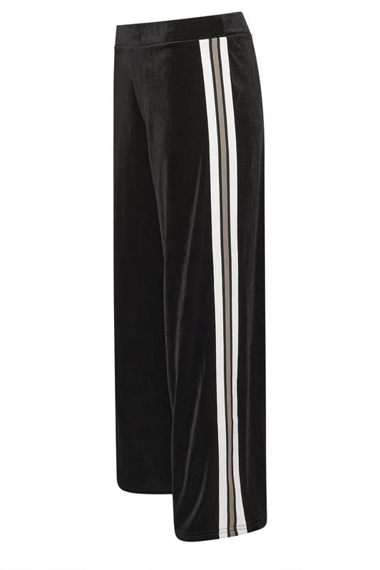 PixieGirl Petite Womens Black Velour Side Stripe Trousers | PixieGirl 1