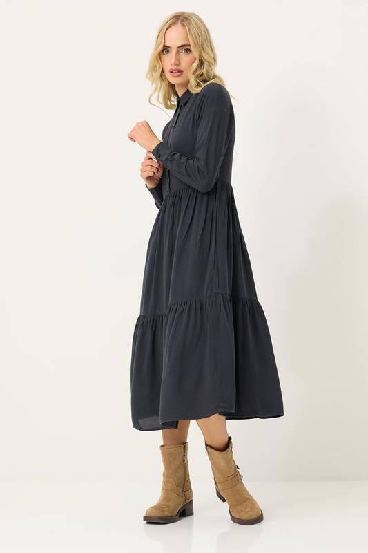 PixieGirl Petite Women Black Acid Wash Tiered Smock Dress | PixieGirl 2