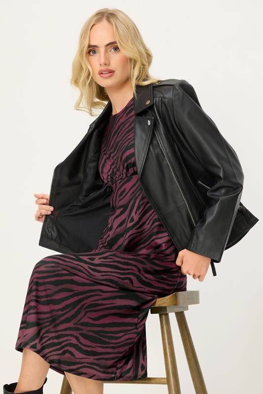 PixieGirl Petite Women's Burgundy Red Zebra Print Long Sleeve Midi Dress | PixieGirl 2