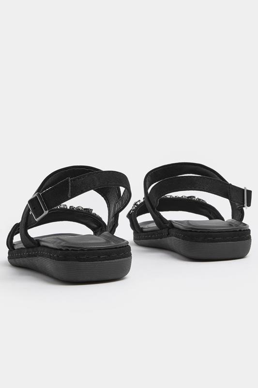 Black Diamante Stone Embellished Sandals In Extra Wide EEE Fit | Yours Clothing 4