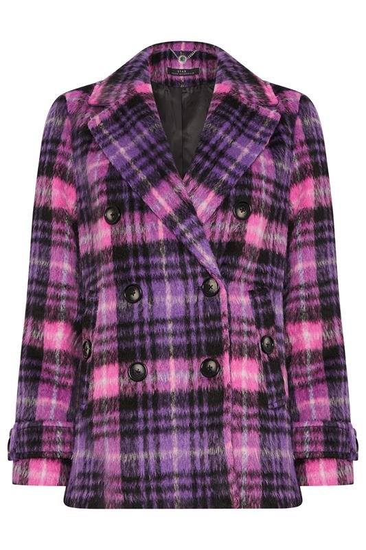 Women's  STAR Purple Checked Button Through Coat