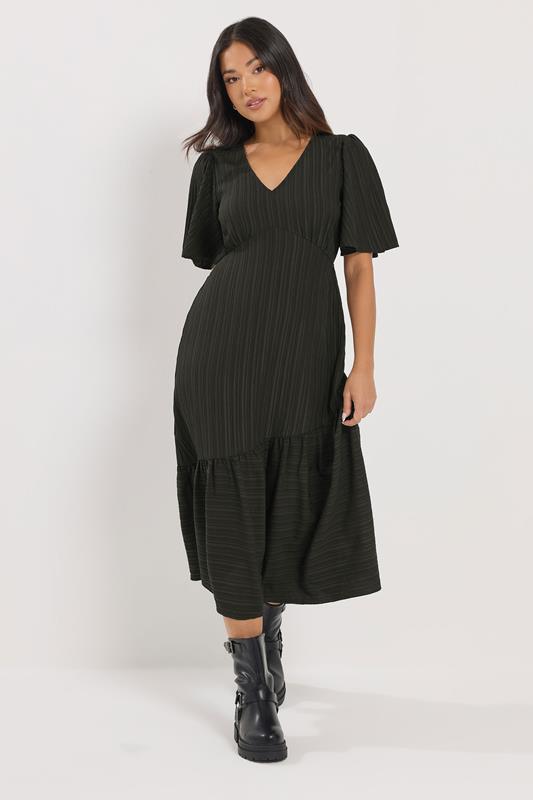 PixieGirl Petite Women's Black Crinkle Midi Dress | PixieGirl 1