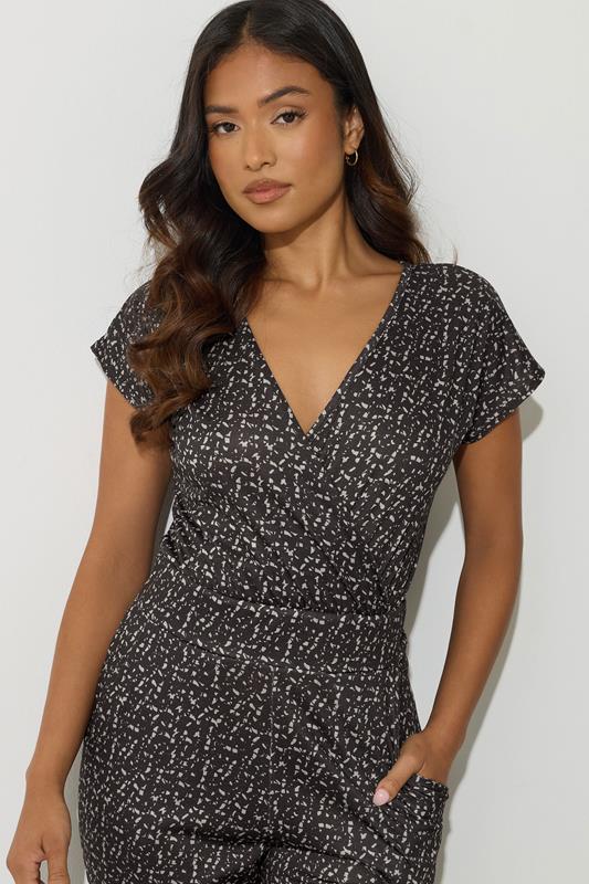 PixieGirl Petite Women's Black Abstract Wrap Wide Leg Jumpsuit | PixieGirl 4