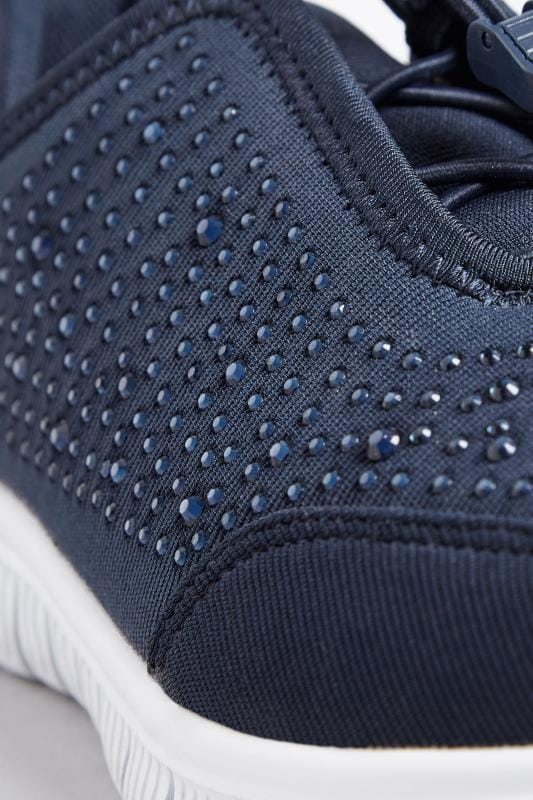 Navy Blue Embellished Trainers In Wide E Fit & Extra Wide EEE Fit | Yours Clothing 5