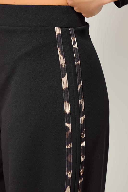 PixieGirl Petite Womens Black Leopard Print Side Stripe Wide Leg Trousers | PixieGirl 4