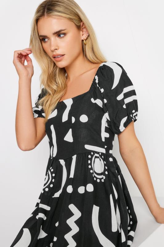 PixieGirl Petite Womens Black Abstract Print Linen Mini Dress | PixieGirl 5