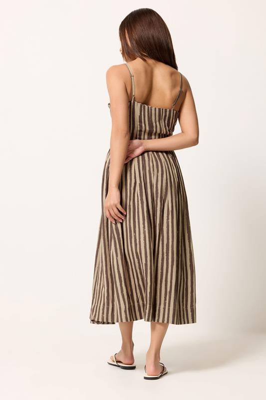 PixieGirl Petite Women's Brown Stripe Midi Dress | PixieGirl