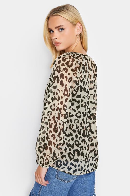 Petite Brown Leopard Print Tie Neck Long Sleeve Blouse | PixieGirl 3