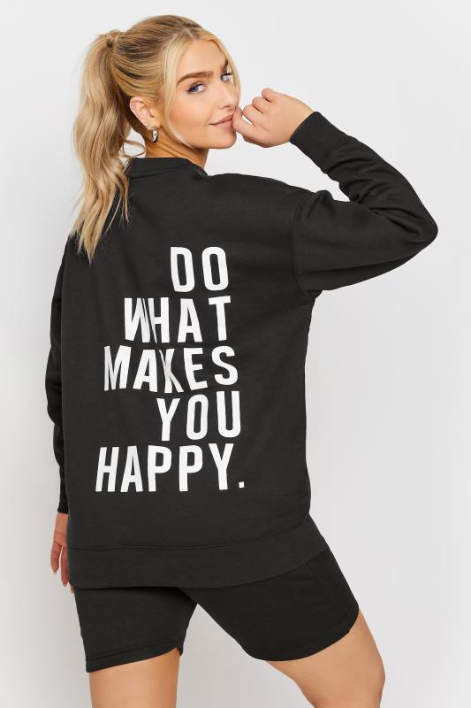 Black 'Do What Makes You Happy' Slogan Print Oversized Sweatshirt | PixieGirl 1