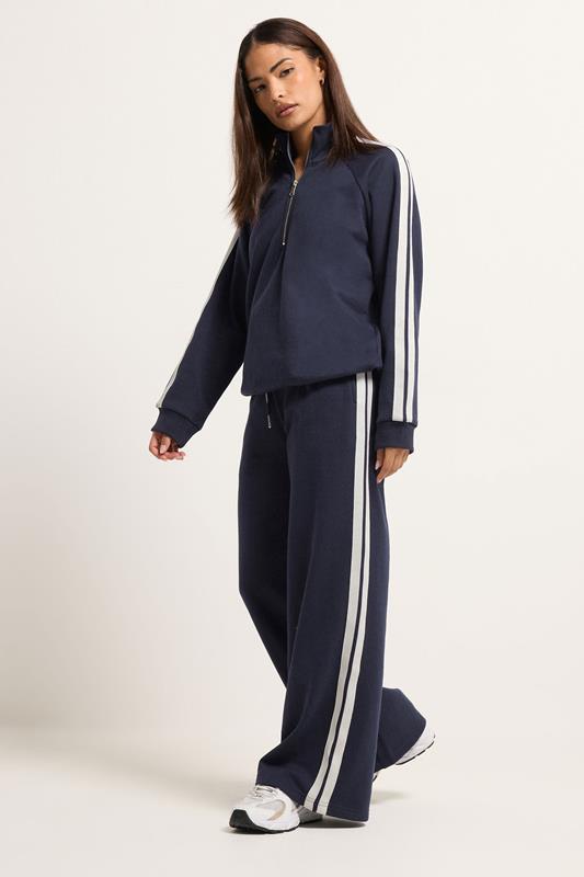 PixieGirl Petite Women's Navy Blue Stripe Quarter Zip Sweatshirt | PixieGirl 1