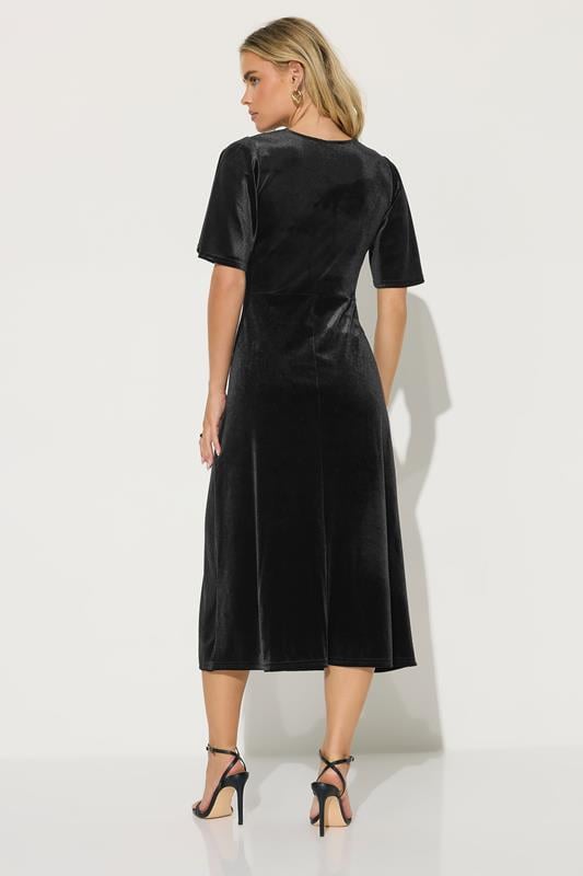PixieGirl Petite Women's Black Velour Empire Midi Dress | PixieGirl 3