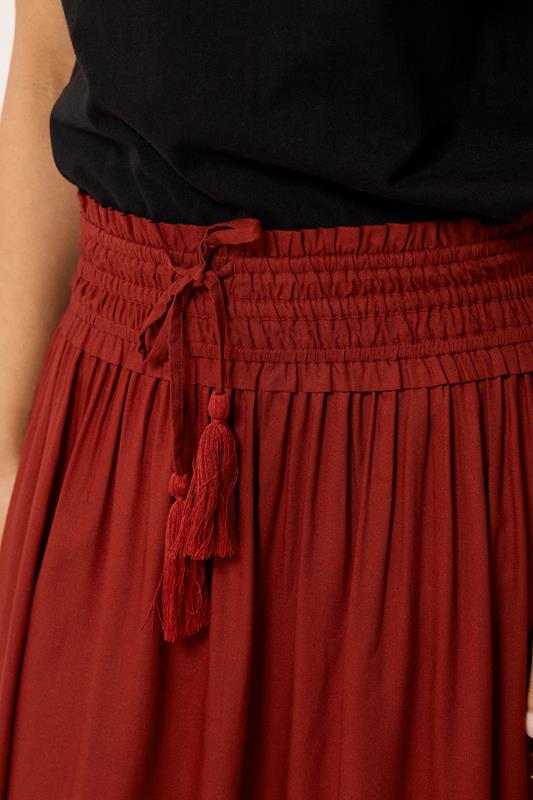 PixieGirl Petite Women's Burgundy Red Tie Waist Maxi Skirt | PixieGirl 5