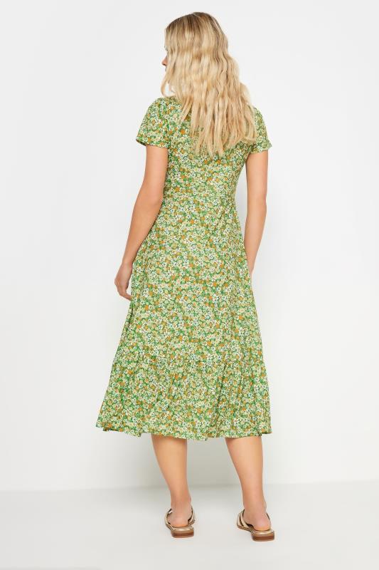 PixieGirl Petite Women's Sage Green Ditsy Floral Print Tiered Midi Dress | PixieGirl 3