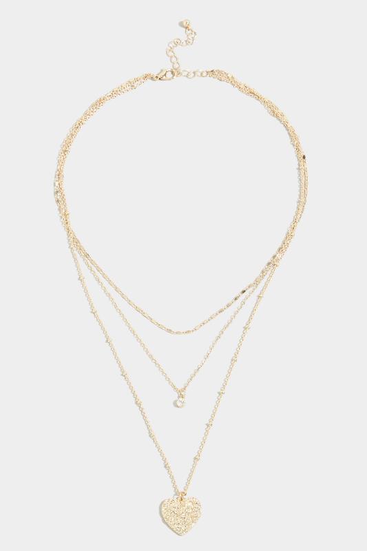 Gold Tone Heart Triple Layer Necklace | Yours Clothing 2