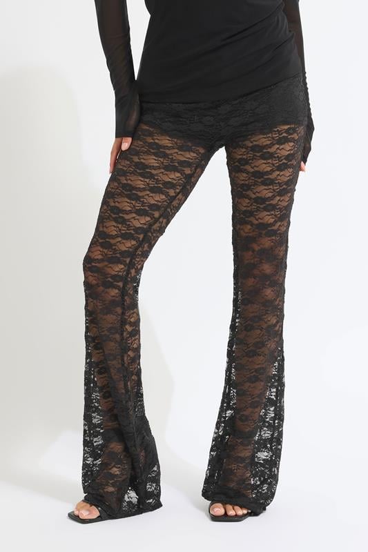 PixieGirl Petite Women's Black Lace Kick Flare Trousers | PixieGirl 3