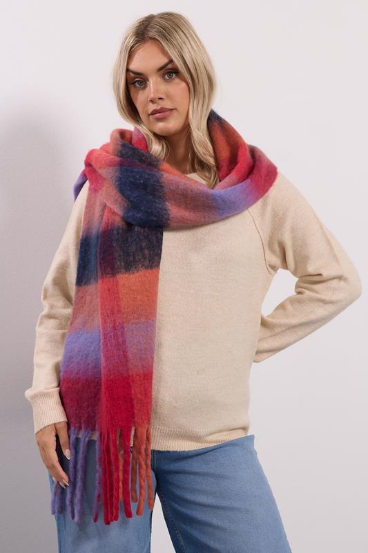 Plus Size  Yours Red Checked Soft Touch Scarf