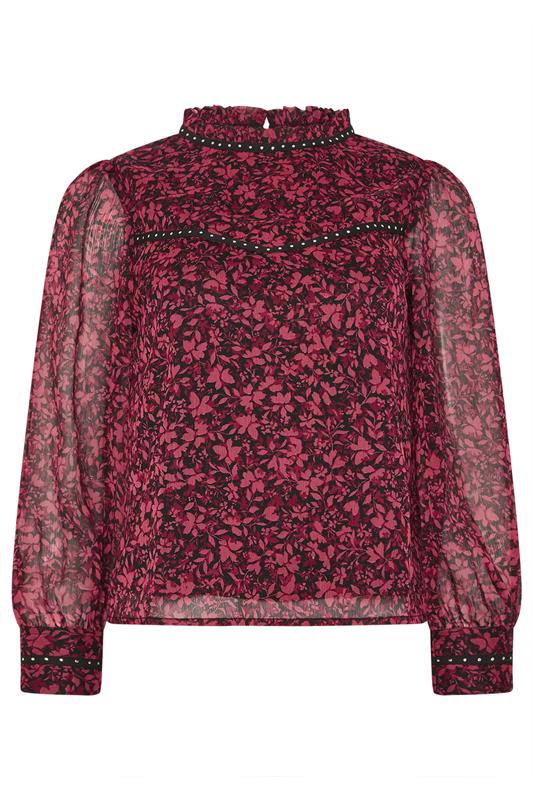M&Co Petite Black & Berry Floral Stud Detail Blouse | M&Co 6