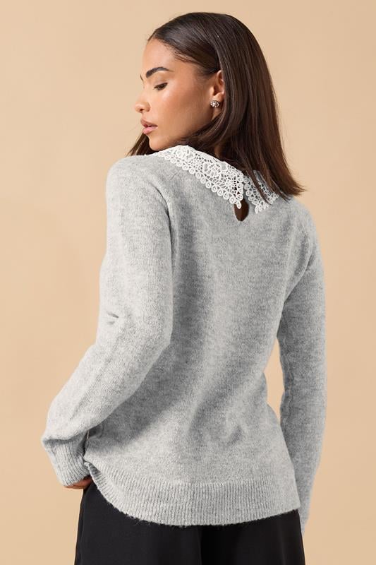 PixieGirl Petite Women's Grey Lace Collar Bow Jumper | PixieGirl 3