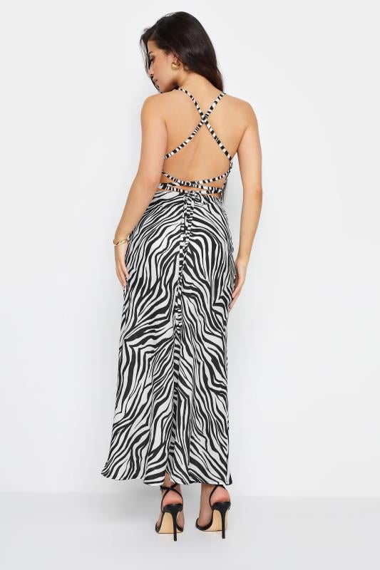 PixieGirl Petite Women's Black Zebra Print Cowl Neck Maxi Slip Dress | PixieGirl 3