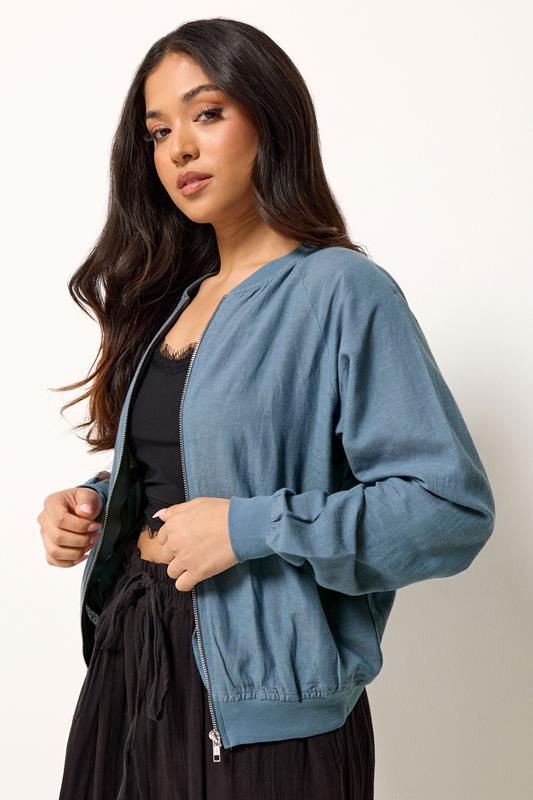 PixieGirl Petite Blue Linen Bomber Jacket