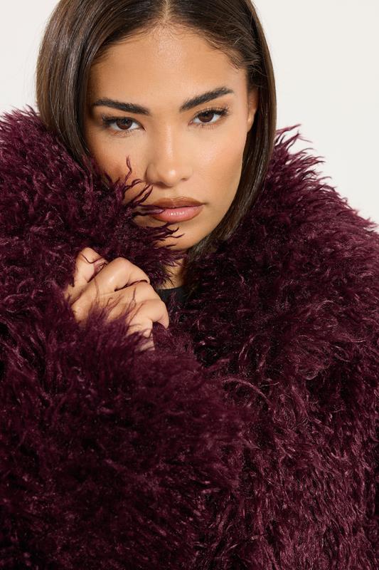 PixieGirl Petite Women's Burgundy Red Mongolian Faux Fur Jacket | PixieGirl 5