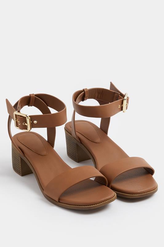  Yours Brown Faux Leather Block Heel Sandals In Wide E Fit