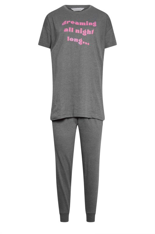 PixieGirl Petite Womens Charcoal Grey 'Dreaming All Night Long' Slogan Pyjama Set | PixieGirl 8