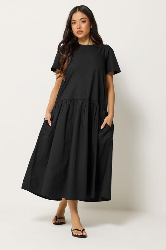 PixieGirl Petite Women's Black Cotton Poplin Midi Dress