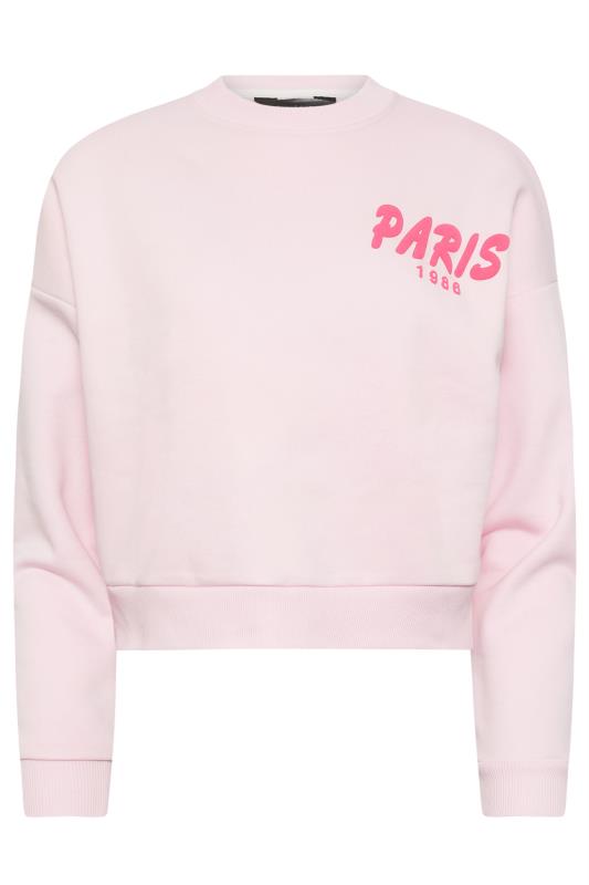 PixieGirl Petite Womens Pink 'Paris' Slogan Cropped Sweatshirt | PixieGirl 7