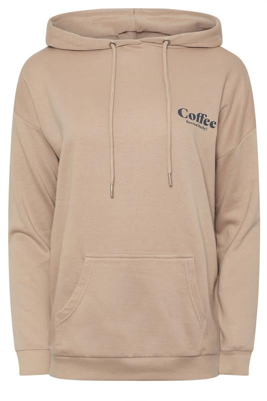 PixieGirl Petite Natural Brown 'Coffee' Slogan Drawstring Hoodie