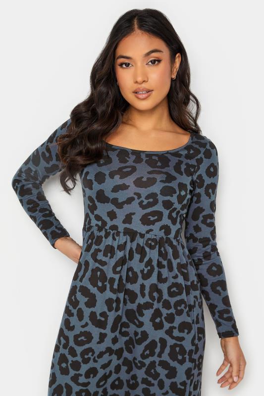 Petite Grey Leopard Print Long Sleeve Midi Dress | PixieGirl 4