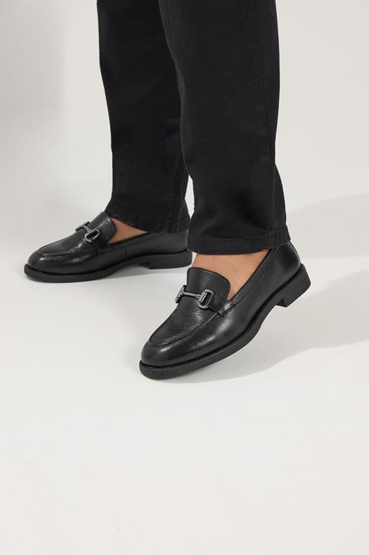Black Metal Trim Loafers In Wide E Fit | Yours Clothing 1