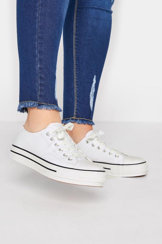 Plus Size  Yours White Canvas Platform Trainers In Wide E Fit