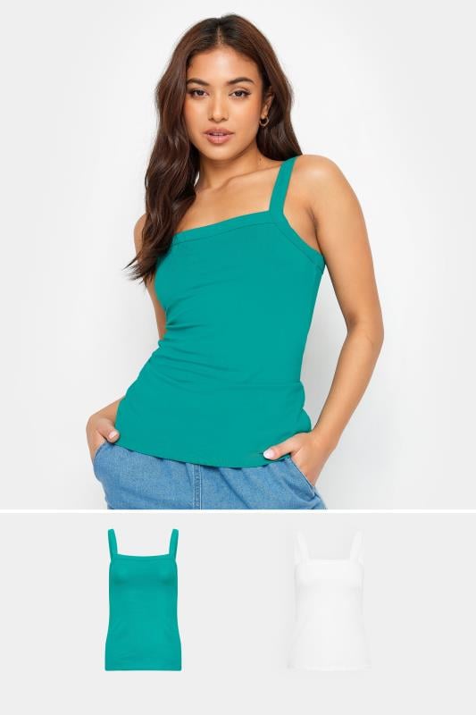 PixieGirl 2 PACK Petite Women's Green & White Square Neck Vest Tops | PixieGirl 1