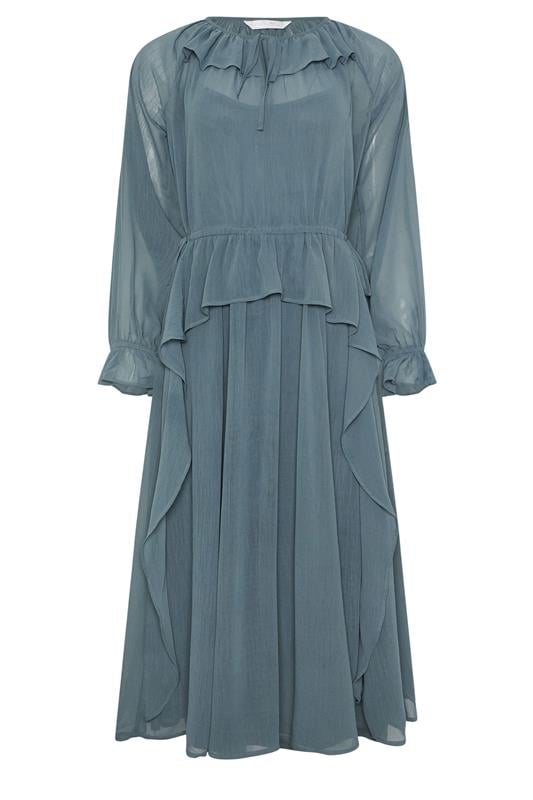 PixieGirl Petite Women's Blue Chiffon Frill Tie Waist Maxi Dress | PixieGirl 5