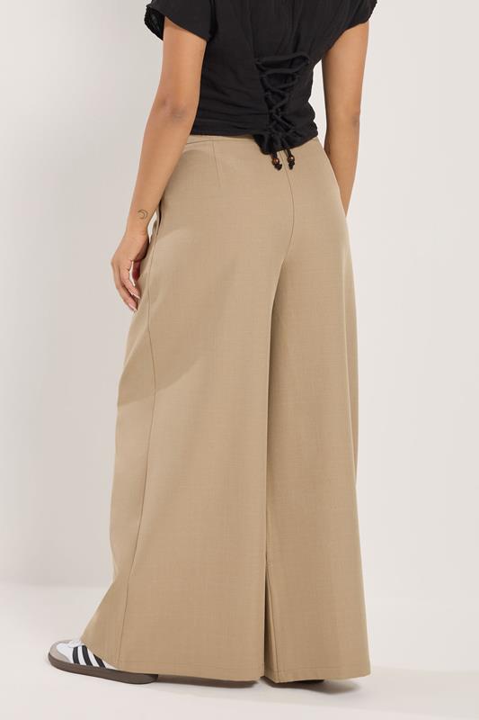PixieGirl Petite Women's Natural Brown Pleat Front Palazzo Trousers | PixieGirl 4