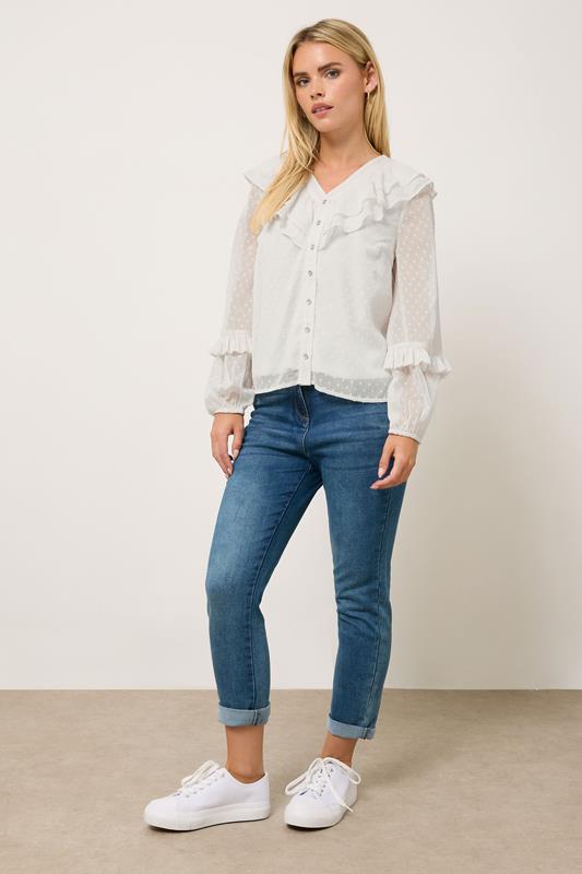 M&Co Petite Ivory White Dobby Ruffle Blouse | M&Co 2