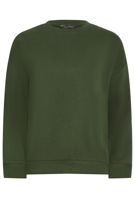 Petite Khaki Green Crew Neck Sweatshirt | PixieGirl 7