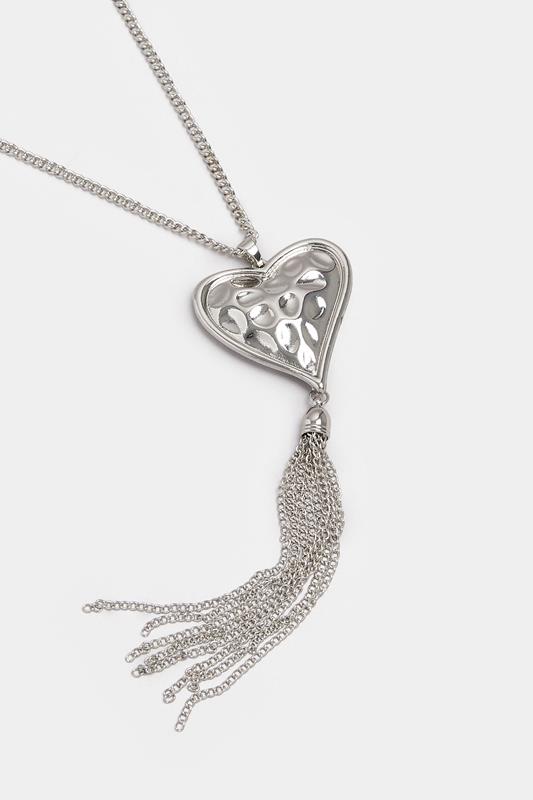 Silver Tone Long Heart Tassel Necklace | Yours Clothing 3