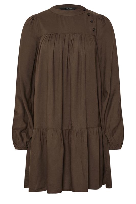 PixieGirl Petite Women's Chocolate Brown Button Smock Midi Dress | PixieGirl 5