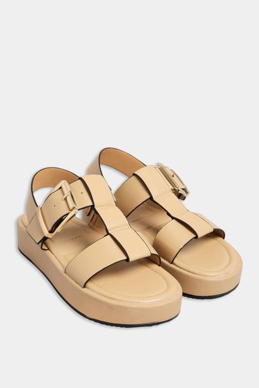 PixieGirl Tan Brown T-Bar Chunky Flatform Sandals In Standard Fit | PixieGirl 2