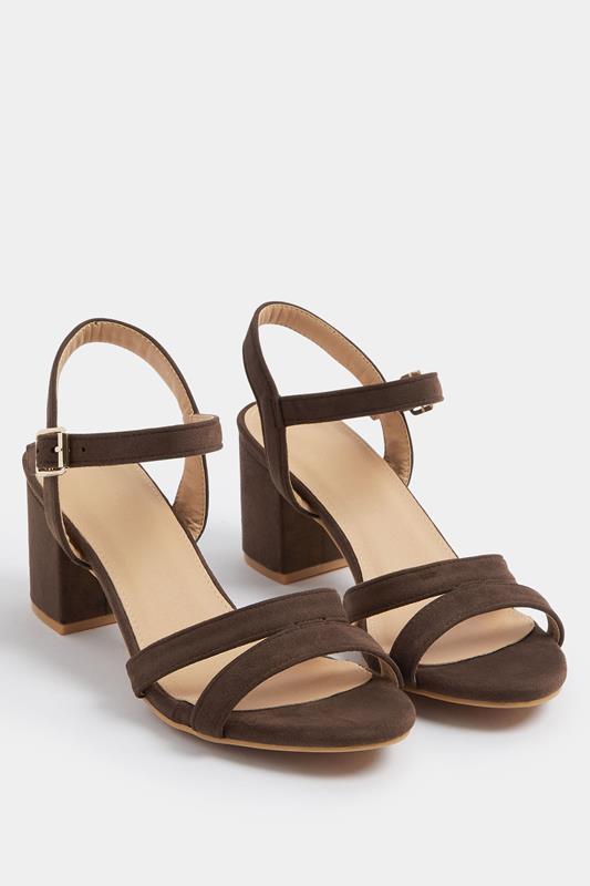  Yours Brown Faux Suede Mid Block Heel Sandals In Wide E Fit & Extra Wide EEE Fit