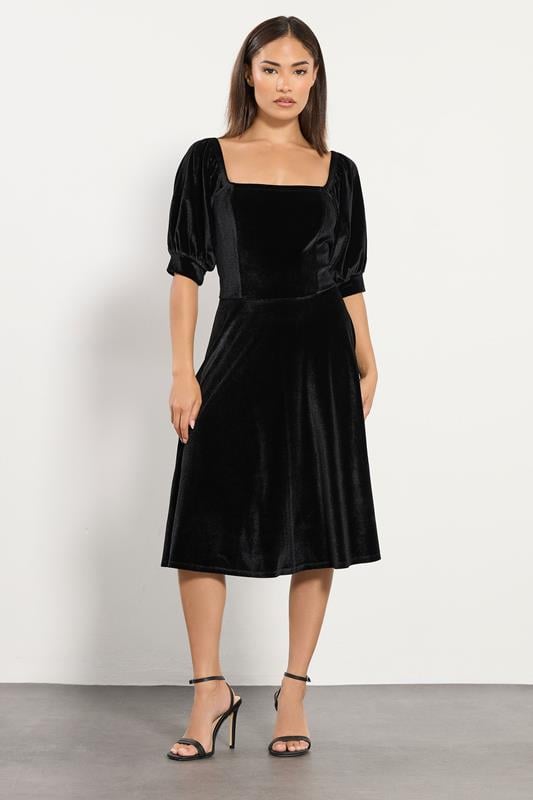 PixieGirl Petite Women's Black Square Neck Velvet Dress | PixieGirl 1